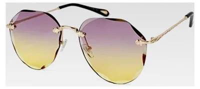 Produktbild von Randlose Damen Piloten-Sonnenbrille mit getönten Gläsern im Diamantschliff, geprägten Bügeln und vielenckigen Gläsern