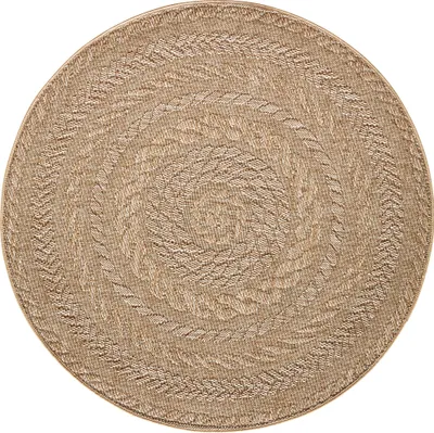 Produktbild von NYVI Teppich Forest - Wetterfest, Pflegeleicht, für Innen und Außen - Wohnzimmerteppich Outdoorteppich - Ø 160 cm Rund - Beige Braun Almendro