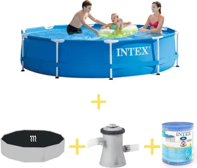 Produktbild von Intex Metal Frame Pool - 305 x 76 cm - Inklusive Solarsegel, Filterpumpe & Filter