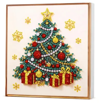 Image de Kit de peinture diamant - Motif : sapin de Noël - Kit de loisirs créatifs avec des perles - 20 x 20 cm