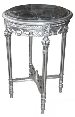 Produktbild von Casa Padrino Barock Beistelltisch Rund Silber Grau Marmorplatte 72 x 49 cm Antik Stil