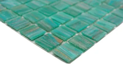 Produktbild von Handmuster Glasmosaik Mosaikfliese Grün Türkis Kupfer changierend MOS230-G65_m