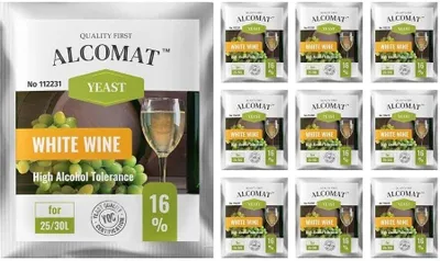 Produktbild von Alcomat White Wine HAT Yeast Weißweinhefe Gärhefe Wein Weinhefe Weißwein 25 bis 30 Liter aktive Trockenhefe bis 16% 10 Stück