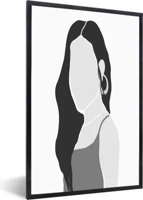 Produktbild von MuchoWow® Gerahmtes Poster Frau - Porträt - Schwarz - Weiß 60x90 cm - Poster mit Schwarzem Bilderrahmen Wandposter Rahmen Foto Bilder - Kunst