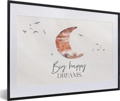Produktbild von MuchoWow® Gerahmtes Poster Kinder - Sprichwörter - Große glückliche Träume - Jungen - Mädchen - Aquarellieren 60x40 cm - Poster mit Schwarzem Bilderrahmen Wandposter Rahmen Foto Bilder - Schlafzimmer - Plakat in Rahmen - Drucken