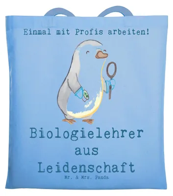Produktbild von Mr. & Mrs. Panda Schultasche Biologielehrer Leidenschaft - Sky Blue - Geschenk, Spruch, Tote Bag, Tasche, Biologie, Jutebeutel, Shopping, Grundschule, Witzig, Lustig