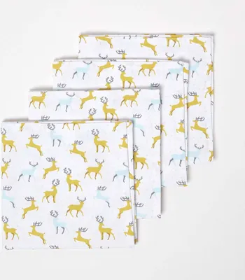 Immagine prodotto di HOMESCAPES Tovaglioli natalizi Majestic Stag Grey, set di 4, 100% cotone, giallo, 45 x 45 cm