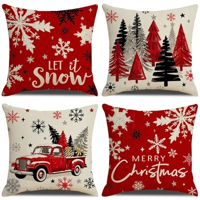4er-Set Kissenbezüge Weihnachten Schneeflocken 45x45 cm