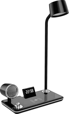 Produktbild von Avizar, LED-Tischlampe 3-in-1 mit Bluetooth-Lautsprecher und Ladestation, Schwarz