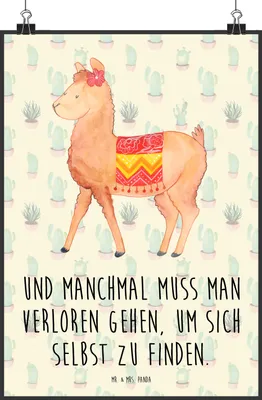 Produktbild von Mr. & Mrs. Panda Bild Alpaka Stolz DIN A1 - Kaktus Grün - Geschenk, Plakat, Posterdruck, Wanddekoration, Kunstdruck, wanddeko, Lama