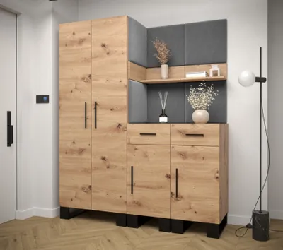 Obrázok produktu pre Predsieňová zostava RUMIE 7 - dub artisan, šedé panely