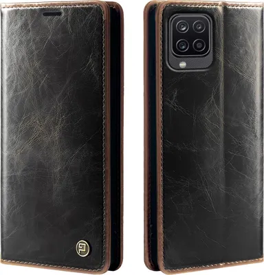 Produktbild von Handyhülle für Samsung Galaxy A12 Kunstleder Flip Vintage Cover Hülle RFID Schutz Case Kartenfach Farbe: Dunkelbraun