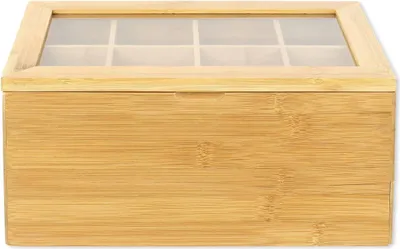 Produktbild von Bambus-Theedoos mit 8 Fächern und Schublade - Teebeutelbox mit Sichtfenster