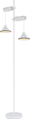 A white floor lamp with two lights.