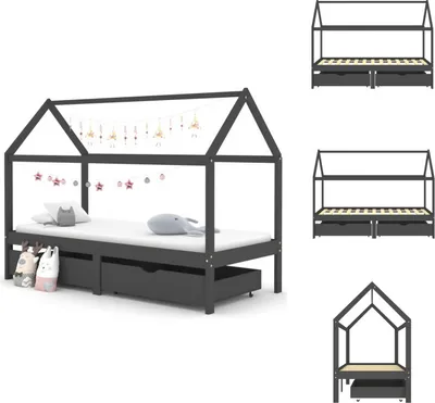 Produktbild von vidaXL Kinderbett mit Schubladen Dunkelgrau Massivholz Kiefer 90x200cm -  Baby- & Kleinkinderbetten