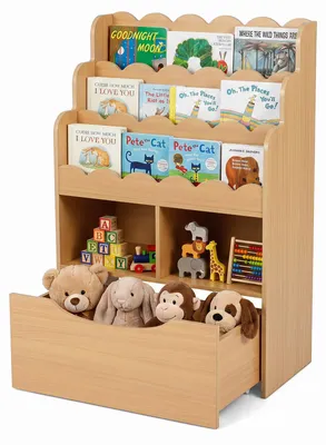 Zdjęcie produktu dla KOMFOTTEU, 5-poziomowa drewniana półka na książki dla dzieci w stylu Montessori, półka na zabawki