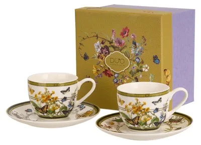 Produktbild von DUO 2er-Set Espressotassen FLORAL RHAPSODY, 90 ml mit Untertassen, New Bone China Porzellan