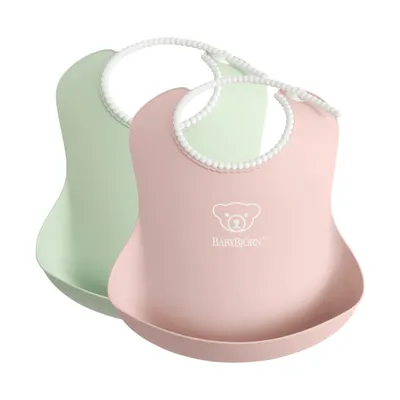 Zdjęcie produktu dla Babybjorn - 2 Duże Śliniaki -  Powder Green/ Powder Pink