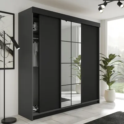 Produktbild von KIER FURNITURE Schiebegarderobe LAMARO mit Spiegel. Schrank Schlafzimmer 200x205x59cm