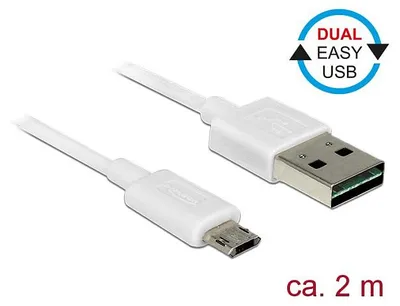 Obrázok produktu pre DeLOCK 84808, 2 m, USB A, Micro-USB B, USB 2.0, 0,48 Gbit/s, Biela