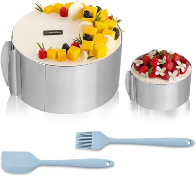 Obrázok produktu pre Nastaviteľný tortový krúžok 16-30 cm, 2 nerezové pečiace krúžky, výška 6 cm a 8,5 cm, pre torty a mousse