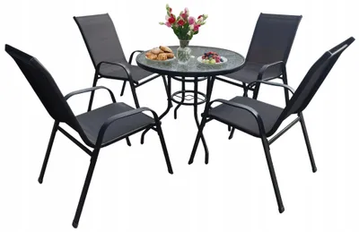 Produktbild von Ekspand | Gartenmöbel Set - Schwarz - Glastisch Ø80 cm - 4 Stühle - UV-beständig