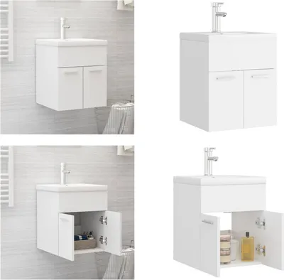 Produktbild von vidaXL Waschbeckenunterschrank mit Einbaubecken Weiß Holzwerkstoff - Waschbeckenunterschrank Mit Waschbecken - Waschbeckenunterschränke Mit Waschbecken - Waschbeckenunterschrank - Waschbeckenunterschränke
