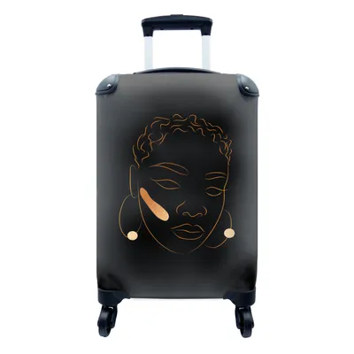 Produktbild von MuchoWow® Koffer Handgepäck Trolley Rollkoffer Kleine Reisekoffer mit 4 Rollen - Frau - Schwarz - Gold - Strichzeichnung - Cabin Size < 55x40x23 cm & 55x40x20 cm - Fotokoffer - Kabinenkoffer - Boardgepäck - Reise-Box - Reisekoffer - Reisegepäck - Koffer mit Bild - Trolley für Kinder