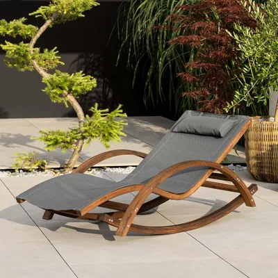 Produktbild von di volio Sonnenliege RODIE – ergonomische Liege aus Lärchenholz mit Kissen, wetterfester Liegestuhl für Garten und Terrasse (Grau)