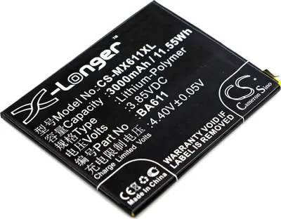Image de TECHTEK Batterie compatible avec [Meilan] 5, M5, pour [MeiZu] M5, M5 Dual SIM, M611, M611A, M611D, M611Y, Meilan 5, Meilan M5 remplace BA611