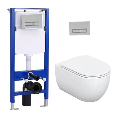 Obrázek produktu pro Sada předstěnových klozetových prvků + závěsný klozet bez ráfku + skrytá splachovací nádržka 114 cm s obdélníkovou chromovanou deskou HOROW