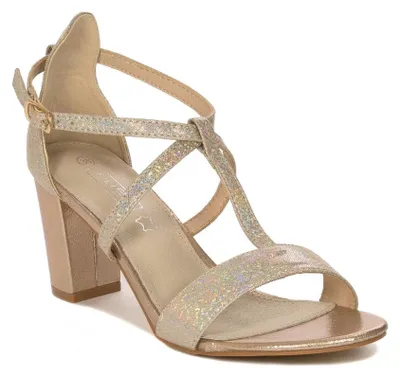 Produktbild von Elegante goldene Sandalen, 7,5 cm Absatz, Schnallenverschluss, Modell DS430023GO