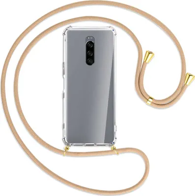 Produktbild von Handykette Backcover-Schutzhülle mit Band (Metall goldfarben) für Sony Xperia 1 - beige