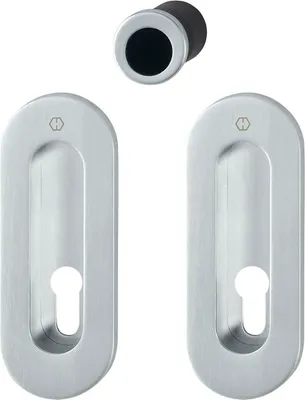 Produktbild von HOPPE Schiebetürmuschel Set M472 - PZ, ovale Rosette, Messing verchromt matt