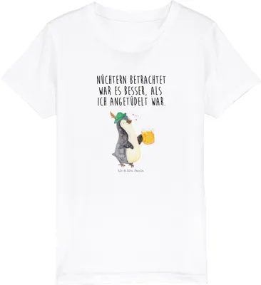 Produktbild von Mr. & Mrs. Panda Kleinkinder T-Shirt Pinguin Bier 3-4 Jahre (98/104) - Weiß - Geschenk, Feierabend, , Kinder Bio, Angetüdelt, Pinguine, Beschwippst, Baumwoll