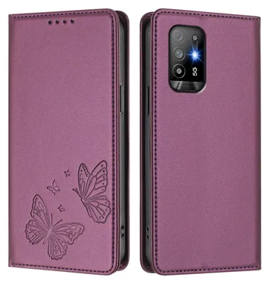 Image de Étui en cuir pour Oppo A94 5G, motif papillon, étui portefeuille à rabat avec support, violet