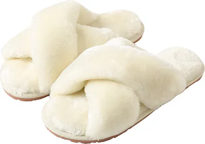 Produktbild von Hausschuhe Damen Plüsch Winter Flauschig Pantoffeln Warm Bequeme Slippers Offener Zeh Haus Kuschelig, 50% EVA, beige, 38-39