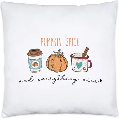 Produktbild von Pumpkin Spice And Everything Nice Kissen Kürbissuppe Kürbis Laubblätter Herbstblätter Herbstzeit Erntezeit Autumn