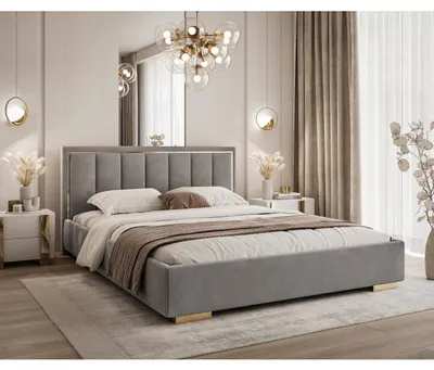 Produktbild von Modernes graues Polsterbett 140x200 mit gestepptem Kopfteil AURUM Bett im Glamour-Stil mit Bettkasten, Größe: 140 x 200 cm, Farbe: Grau (jasmine 90)