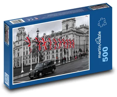 Zdjęcie produktu dla Puzzle 500 Londyńska taksówka i flagi - martinpuzzle