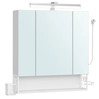 Produktbild von VASAGLE Badezimmerschrank mit 3 Türen, Spiegelschrank, mit Steckdosen, Hängekorb, Haartrockner-Halter, Wolkenweiß