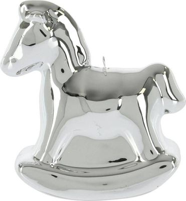 H&S Decoration Weihnachtskugel Schaukelpferd 12er Set Dolomit silber 6,5cm x 7cm x 4cm