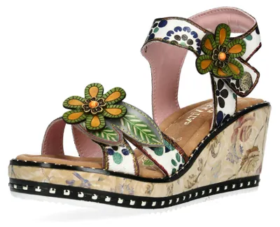 Produktbild von Laura Vita Damen Sandalette Plateau und Keilabsatz Blütenapplikation Ballon 08,