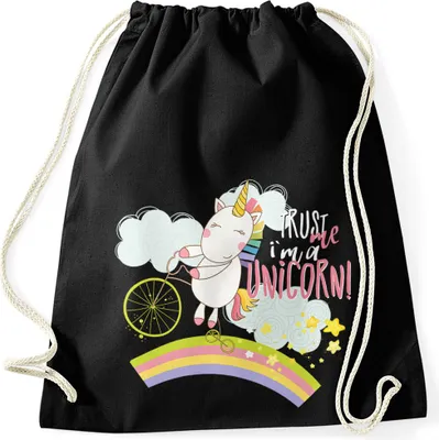 Produktbild von Einhorn Turnbeutel Trust me I´m a Unicorn Einhorn Sprüche Spruch Sportbeutel Gymsac Moonworks® schwarz unisize