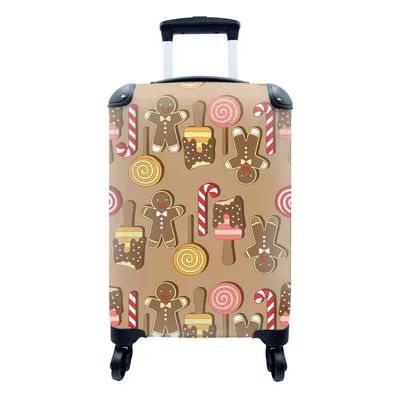 Produktbild von MuchoWow® Koffer Handgepäck Trolley Rollkoffer Kleine Reisekoffer mit 4 Rollen - Weihnachten - Plätzchen - Süßigkeiten - Muster - Cabin Size < 55x40x23 cm & 55x40x20 cm - Fotokoffer - Kabinenkoffer - Boardgepäck - Reise-Box - Reisekoffer - Reisegepäck - Koffer mit Bild - Trolley für Kinder