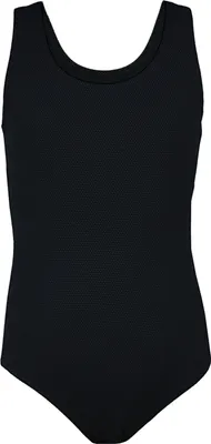 Produktbild von Aquarti Mädchen Badeanzug mit Ringerrücken, Farbe: Jacquard Punkte Schwarz, Größe: 164