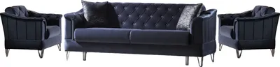 Produktbild von Villa Möbel Sofa Set Guido Anthrazit Stellvariante:2+1+1 Relax- und Bettfunktion, pflegeleichter Mikrofaser Samtstoff