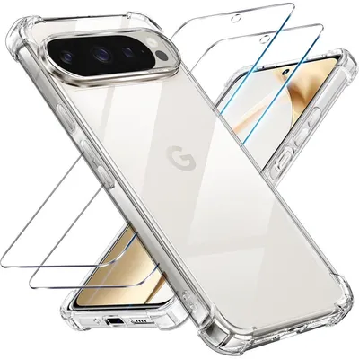 Productafbeelding van 3-in-1 hoesje en beschermfolie voor Google Pixel 9 / 9 Pro, transparant, TPU, schokbestendig, krasbestendig
