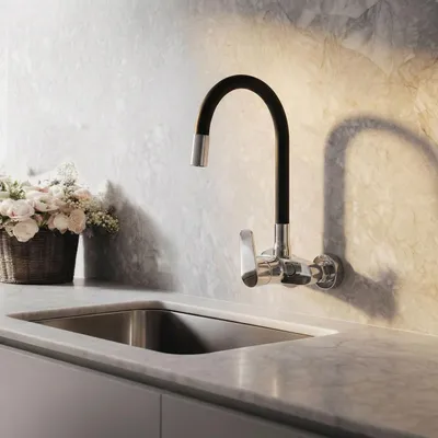 Obrázek produktu pro Kuchyňská baterie nástěnná, chromovaná, s flexibilní výlevkou, Casa CR-1301-CS, Aquanello