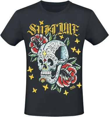 Produktbild von Sublime T-Shirt Herren Flowers Skull schwarz Band-Merch, Bands 100% Baumwolle S